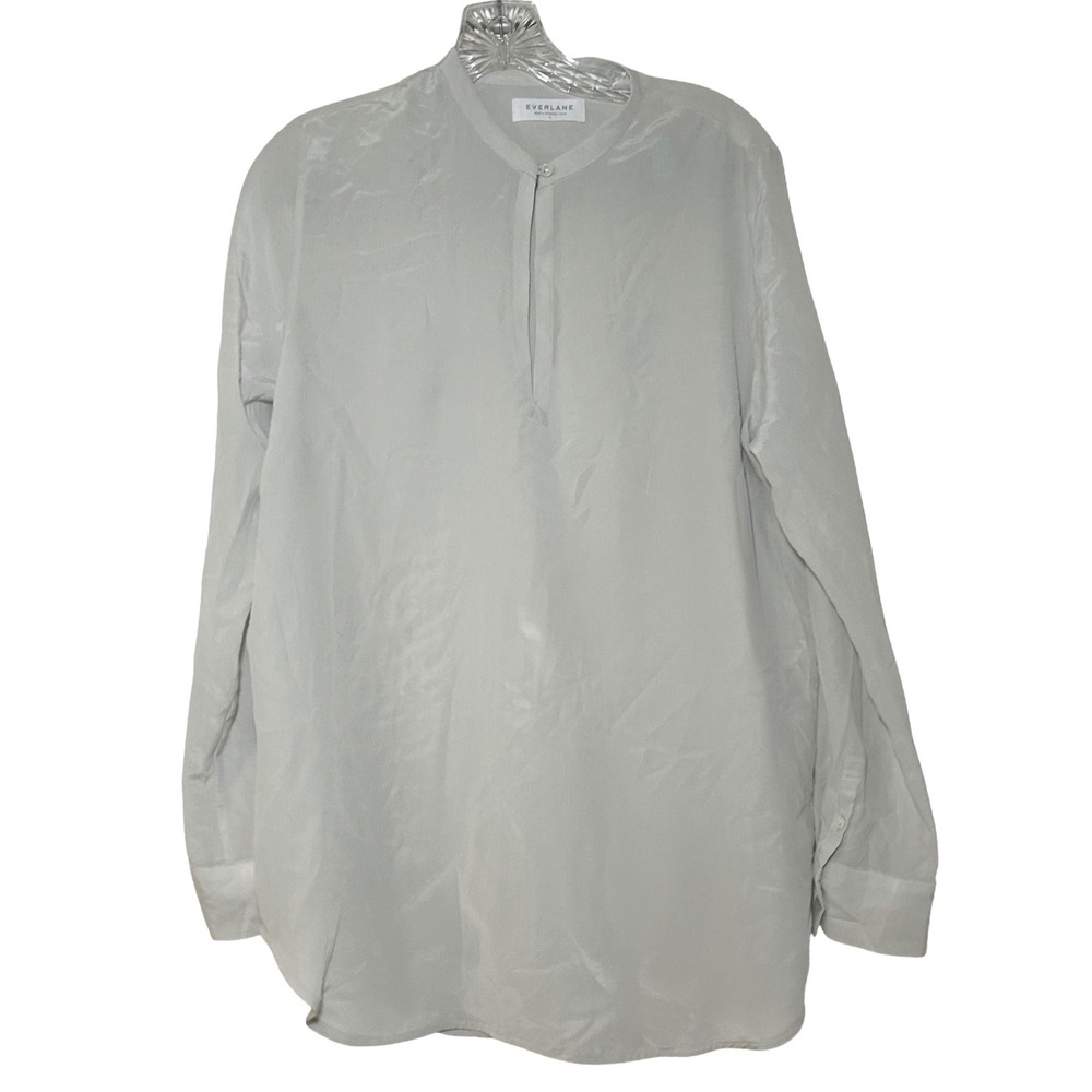 Everlane Clean Silk Collar Shirt Light Grey Long Sleeve Blouse Size 8 career